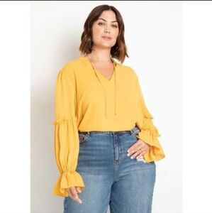 Eloquii Gold Ruffled Long Sleeve Blouse